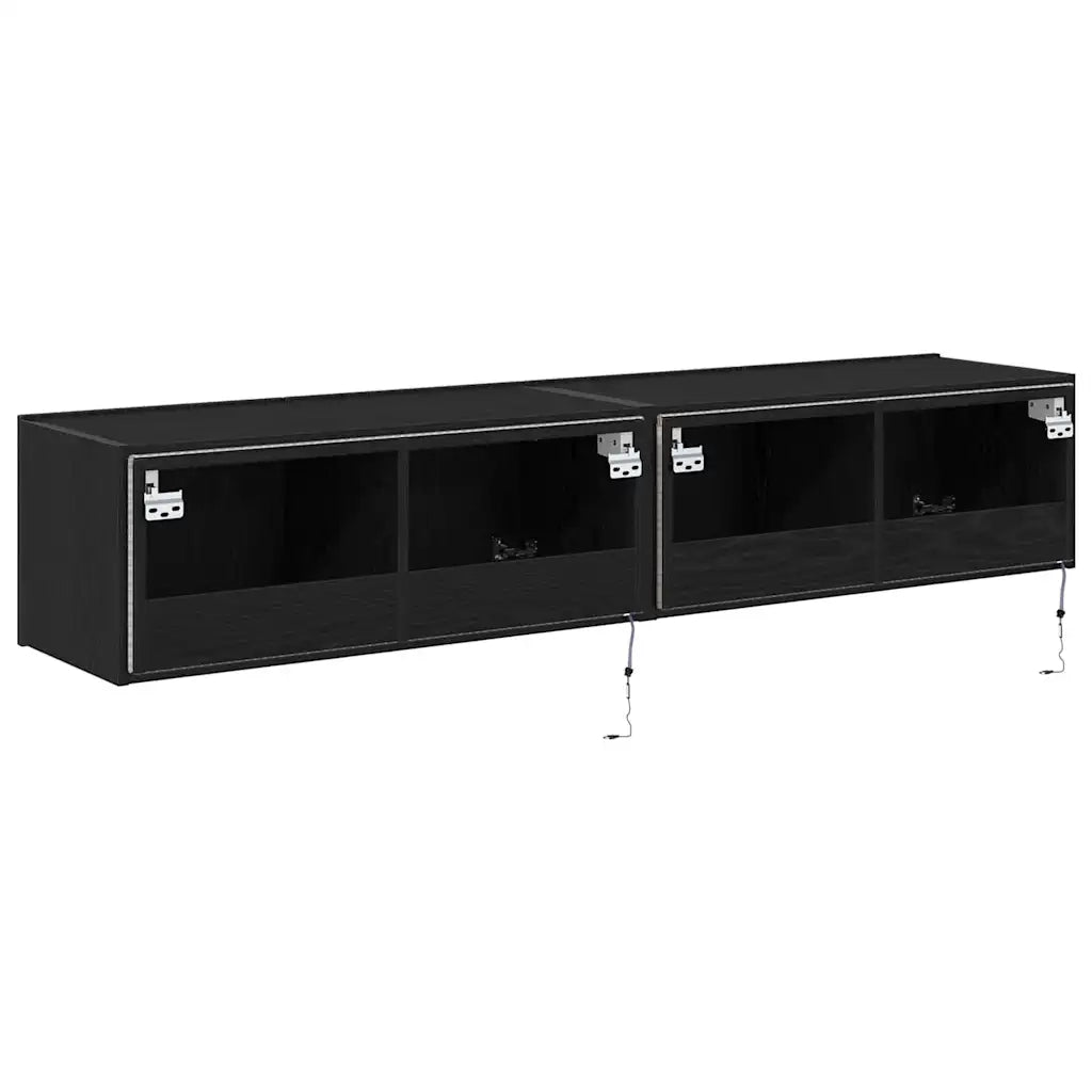 Mobile TV da parete con LED 2 pz | Armadietto TV | Mobile Porta TV Rovere Nero 80 x 35 x 31 cm