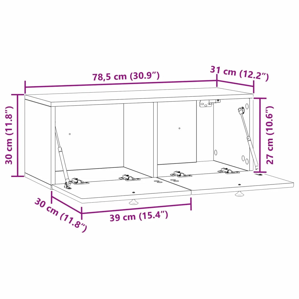 Mobile TV da Muro | Armadietto TV | Mobile Porta TV Rovere Artigianale 78,5 x 31 x 30 cm