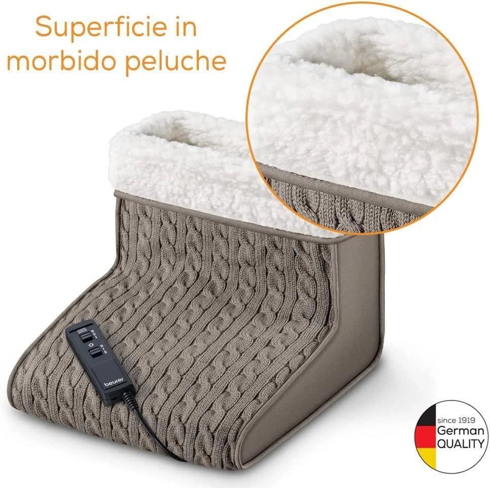 Beurer FWM45 Scaldapiedi Massaggiatore Elettrico 2 Livelli Massaggio e Temperatura Fodera Peluche Lavabile 15W colore Grigio
