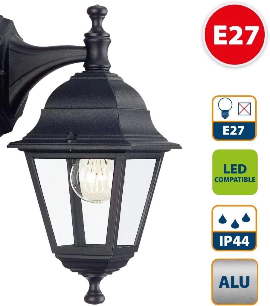 Velamp IS711 MANAUS Applique da Esterno Vintage E27 Alluminio IP44 LED Compatible colore Nero