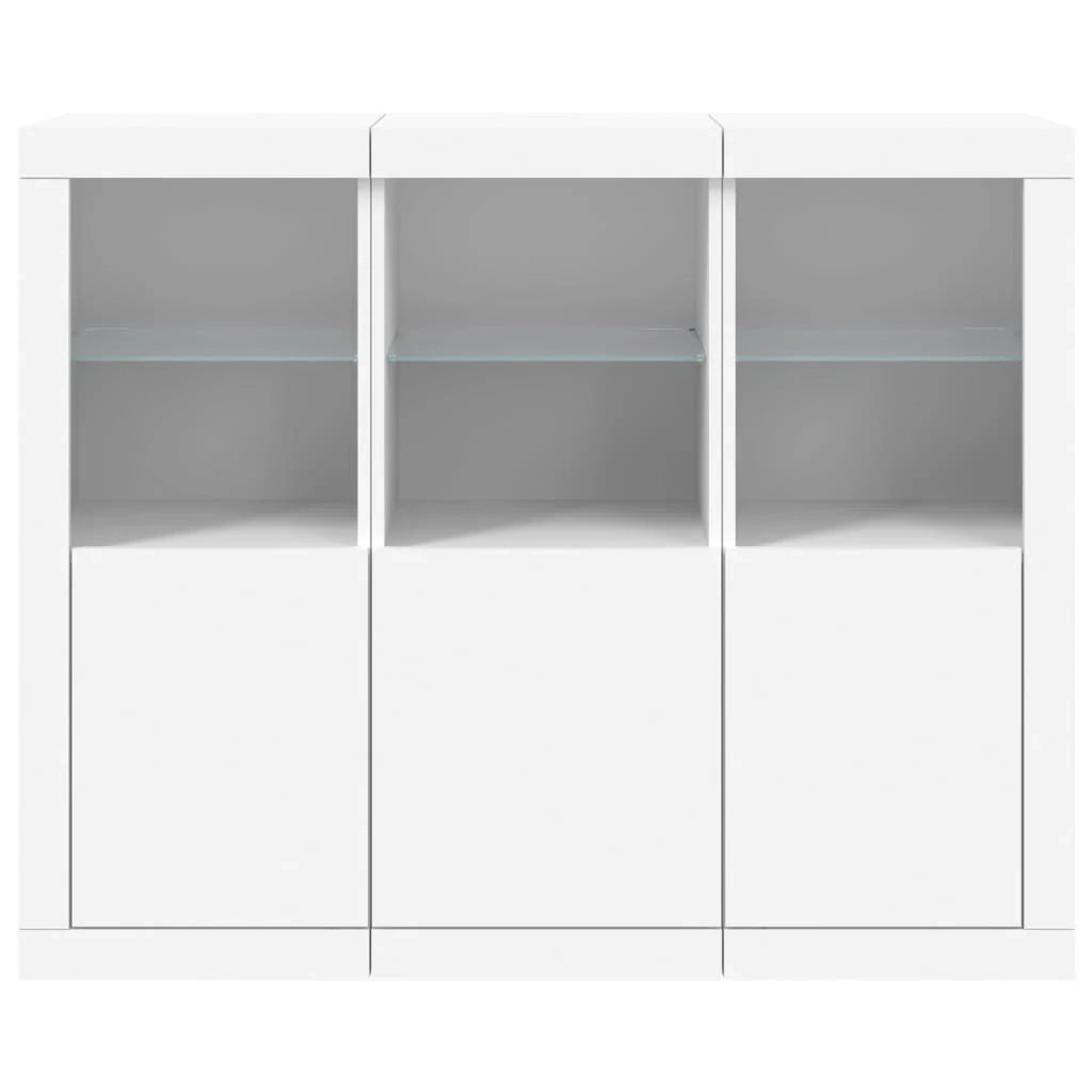 Buffet credenza cassettiera mobiletto mobile contenitore organizer per cucina soggiorno salotto con luci LED 3 pezzi legno ingegnerizzato bianco 02_0037198