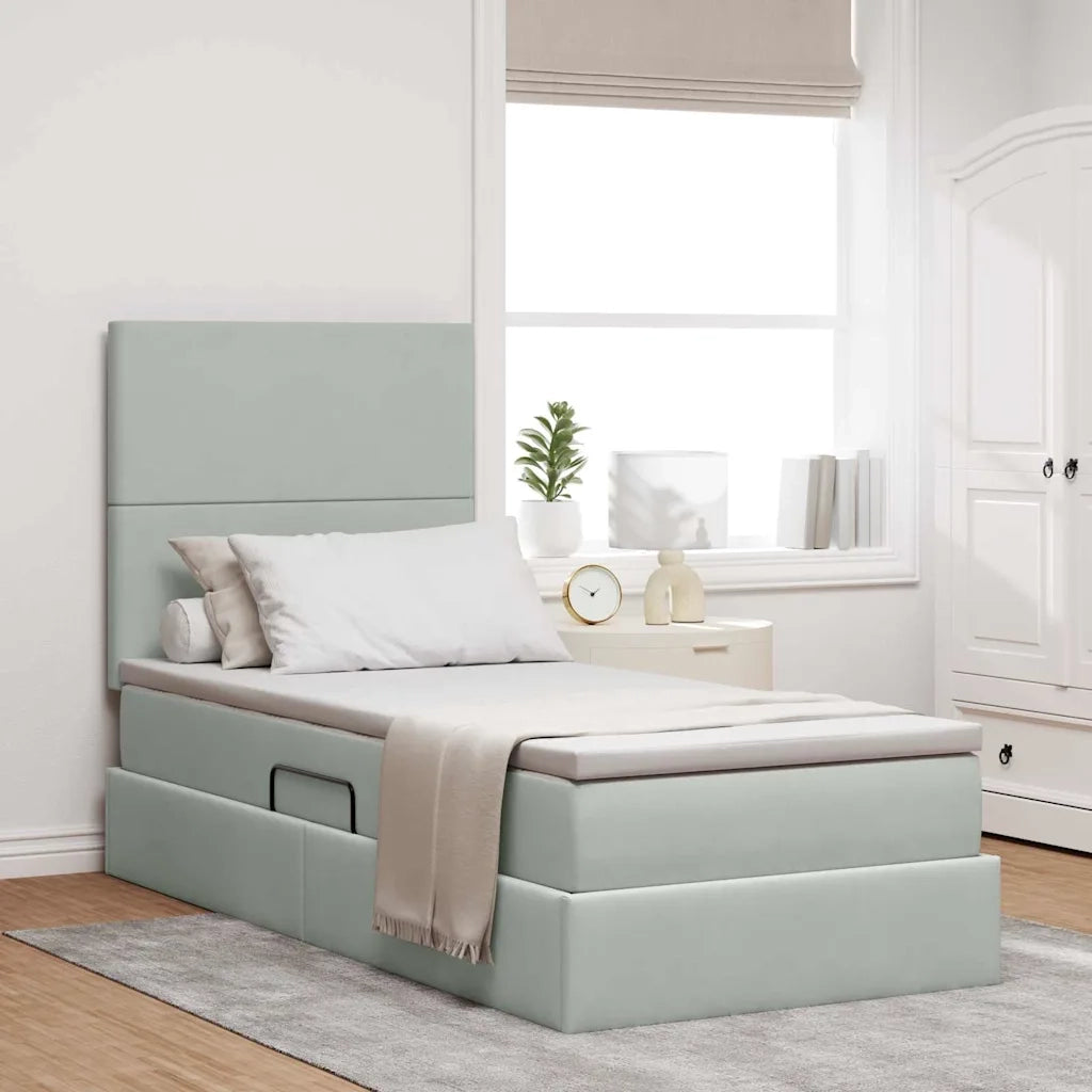 Letto con contenitore e LED Grigio chiaro 90 x 200 cm Velluto 3372579