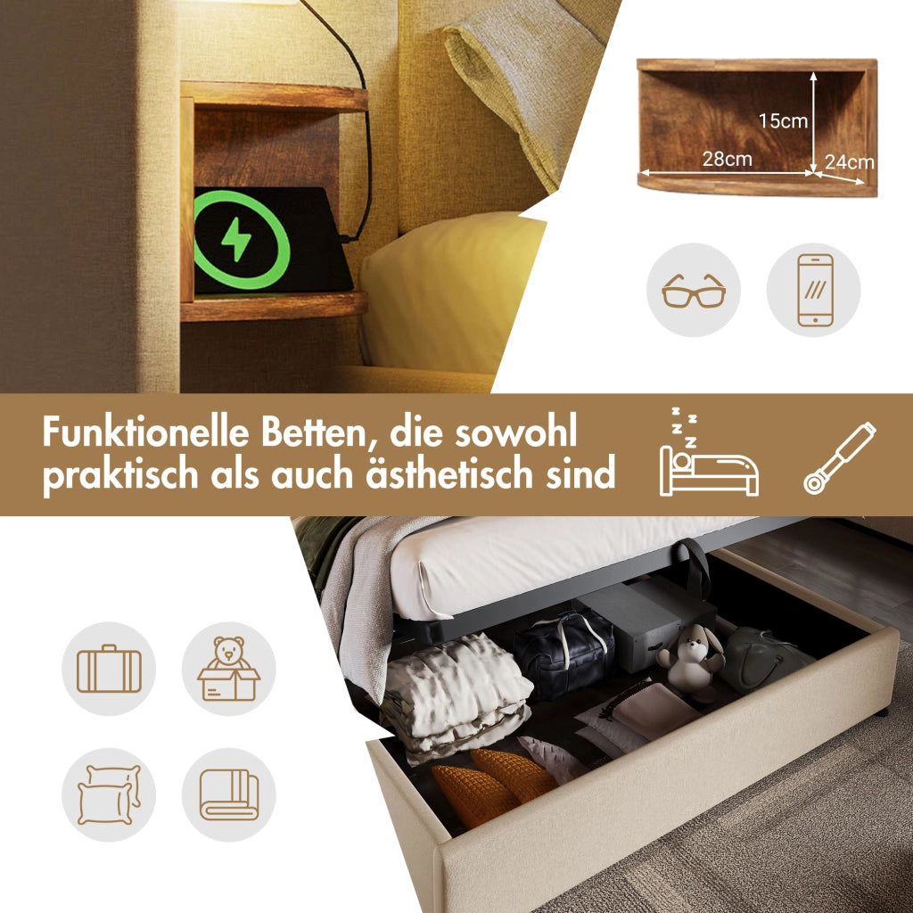Set camera – 180x200 cm – comodino luce USBC contenitore – lino beige