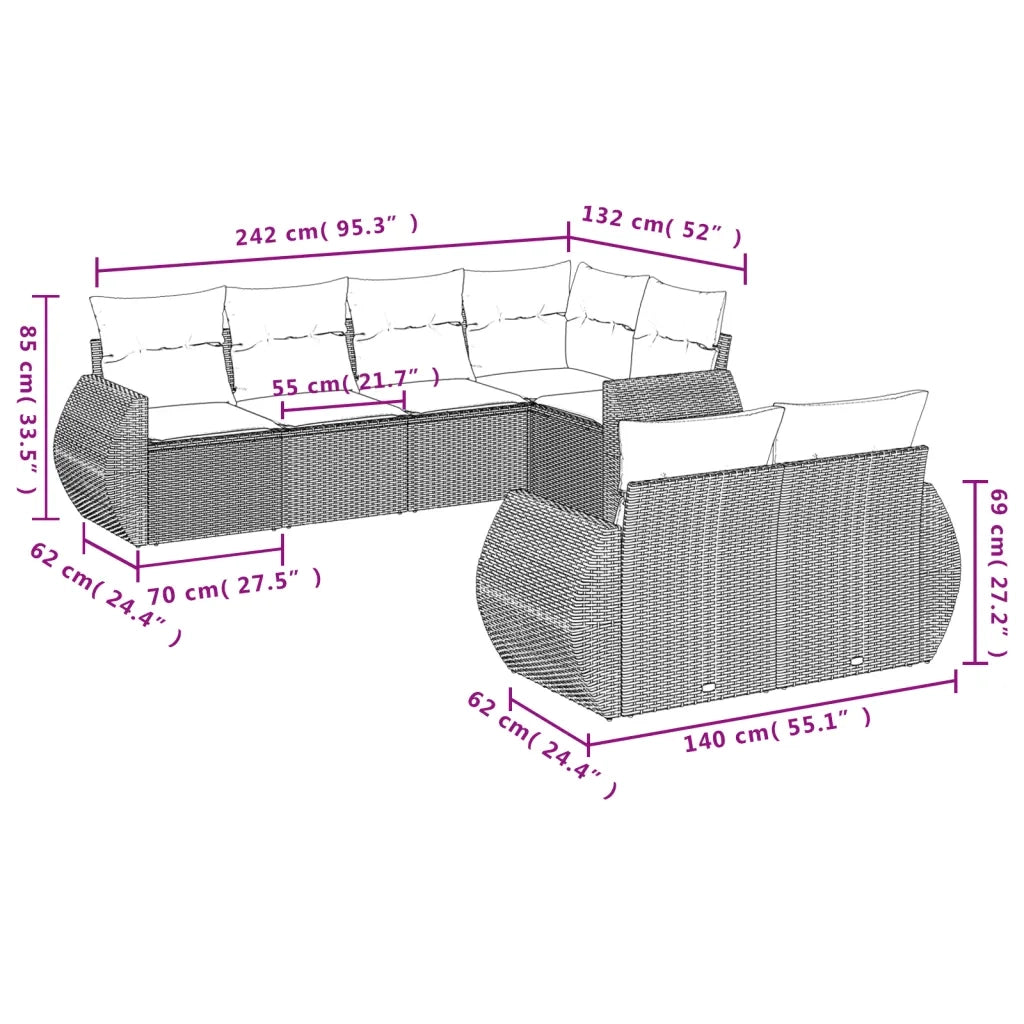 Set Divani da Giardino 7 pz con Cuscini Grigio in Polyrattan 3253947