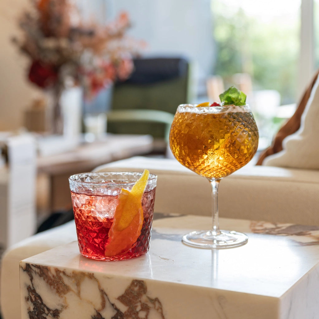 Zafferano Set 4 Tumbler Veneziano Mixology 43 cl in Vetro Sonoro Superiore Soffiato a Bocca e Lavorato a Mano, Trasparente Design Elegante e XL
