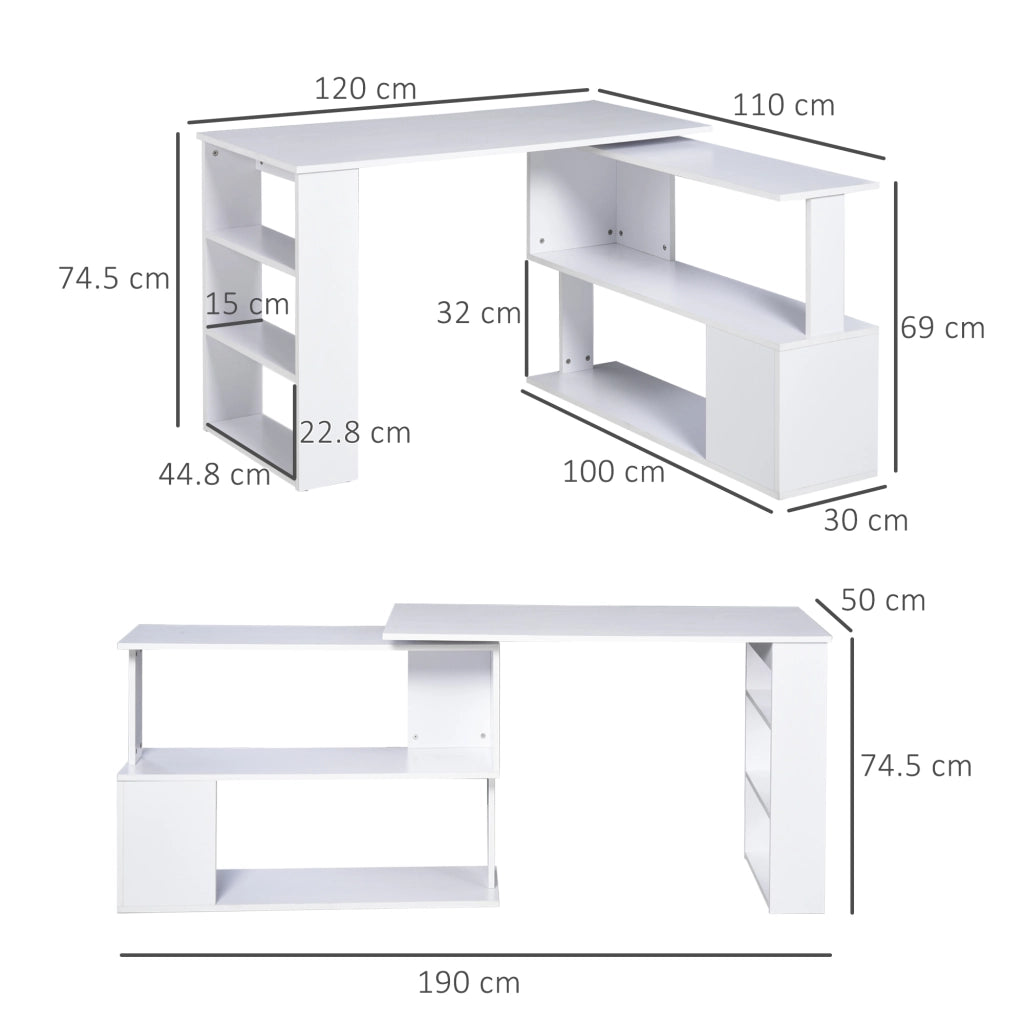 Scrivania Angolare con 5 Ripiani ¨C Minimal ¨C Bianco 120x100x74.5cm