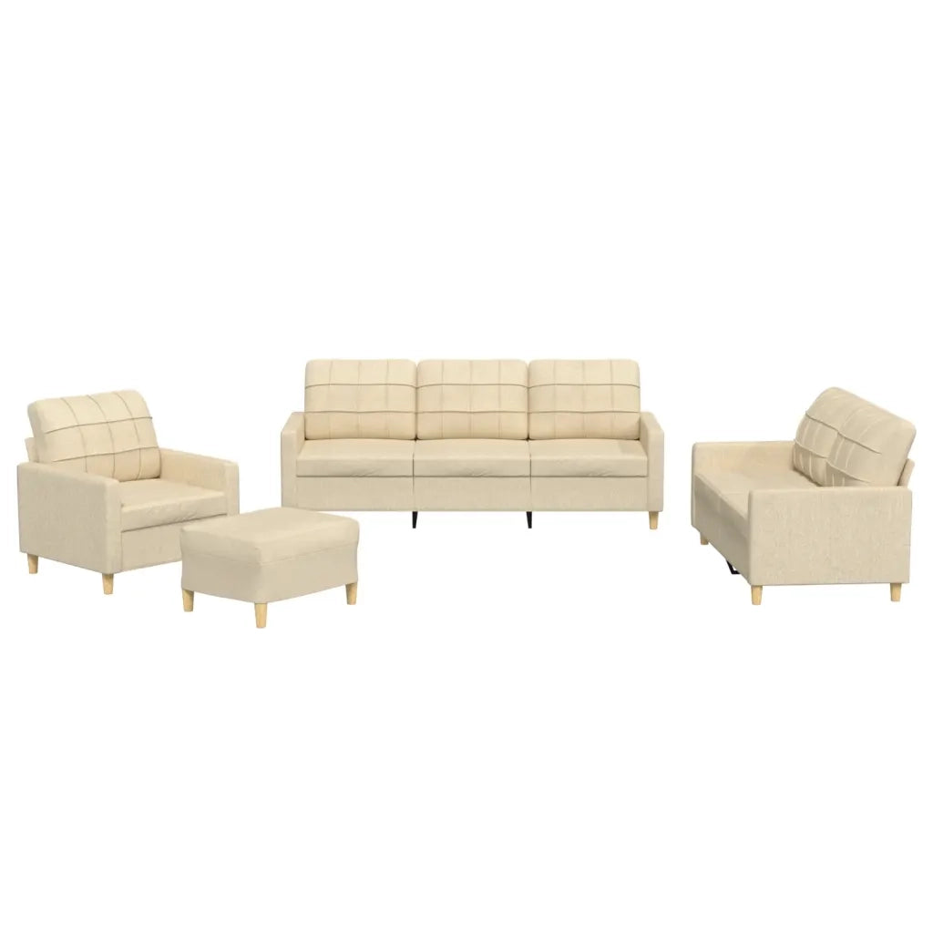 Set di Divani 4 pz con Cuscini Crema in Tessuto