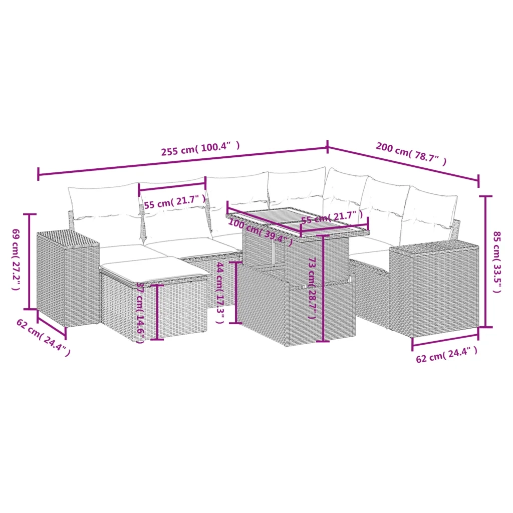Set Divano da Giardino 8 pz con Cuscini Grigio in Polyrattan