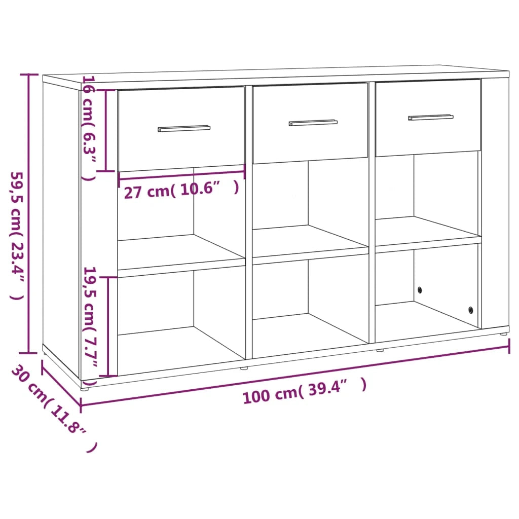Buffet credenza cassettiera armadio mobile contenitore organizer cucina soggiorno rovere Sonoma 100 x 30 x 59,5 cm legno ingegnerizzato grigio 02_0036243