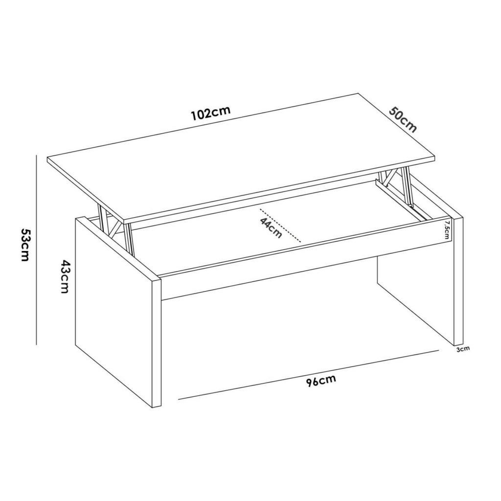 Tavolino da salotto Audi, Porta riviste da soggiorno con vano portaoggetti, Tavolo basso da caffè elevabile, 102x50h43 cm, Rovere
