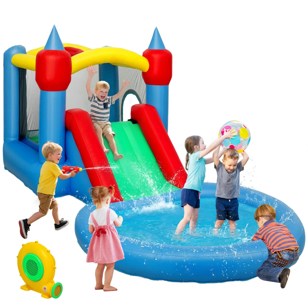 Casetta gonfiabile con scivolo, canestro e piscina di palline ¨C zephmum ¨C 415x205x190 cm
