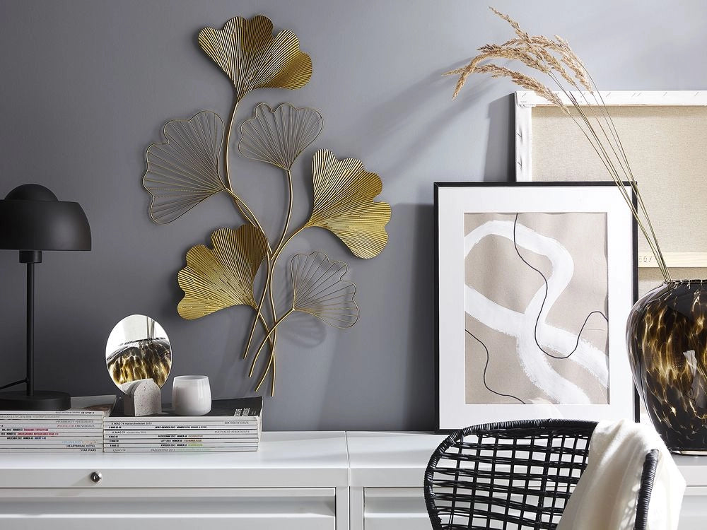 Decorazione da parete Metallo Dorato 79 cm Foglie arte da parete Motivo Naturale Accessorio Moderno