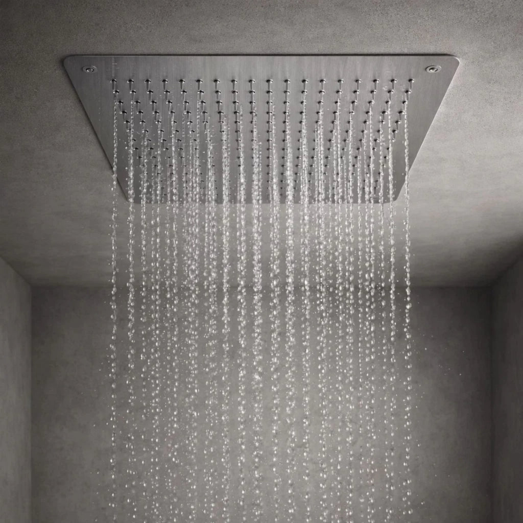 Soffione doccia ad incasso 40x40 in acciaio inox spessore 2 mm cromo lucido
