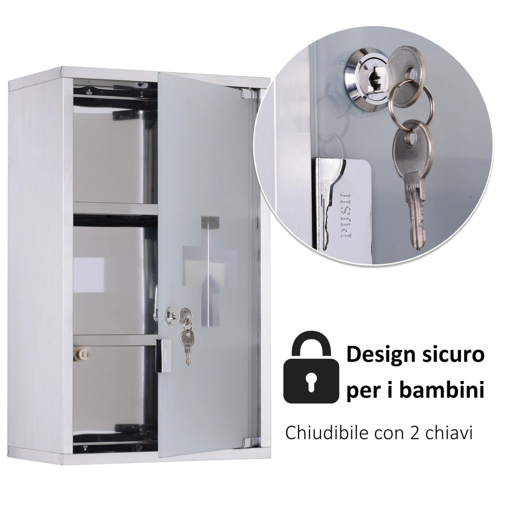 Armadietto medicinali in acciaio inox con serratura ¨C zephmum ¨C 50x30x18cm
