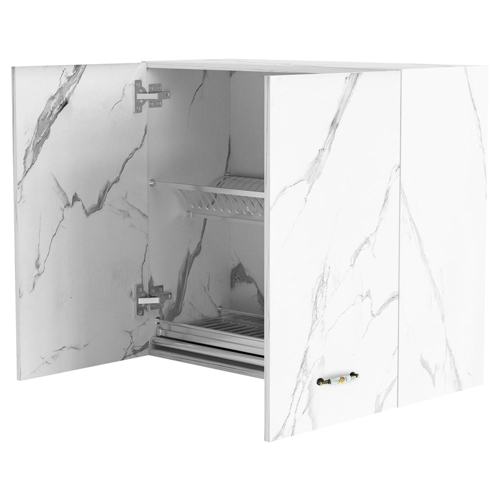 Pensile da Cucina Scolapiatti Sistema Raccogli Gocce Mobile Bianco Effetto Marmo