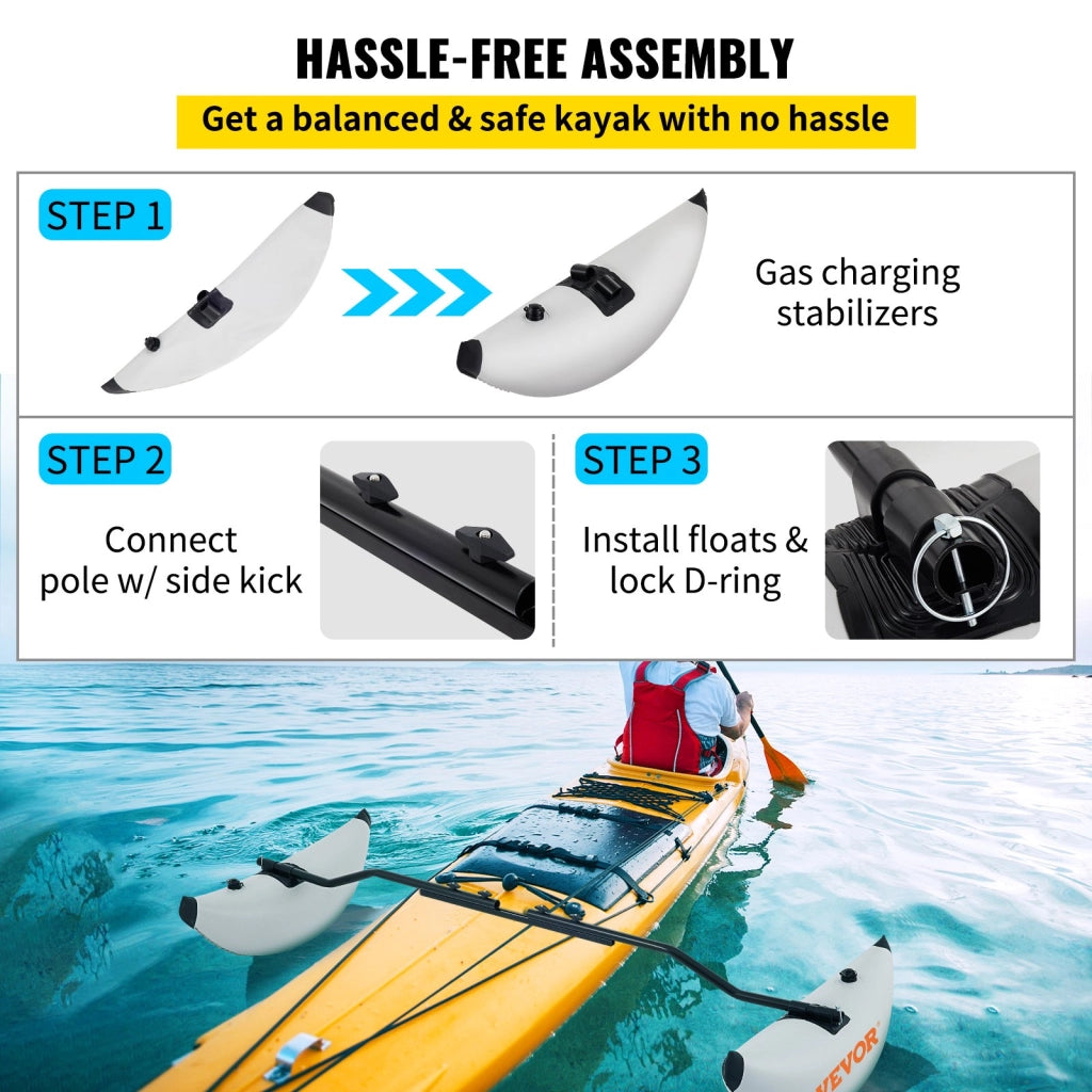 Kit 2 Pezzi Stabilizzatori Gonfiabili per Kayak in PVC con Bracci Regolabili da 81,5 a 94 Pollici per Canoa e Pesca