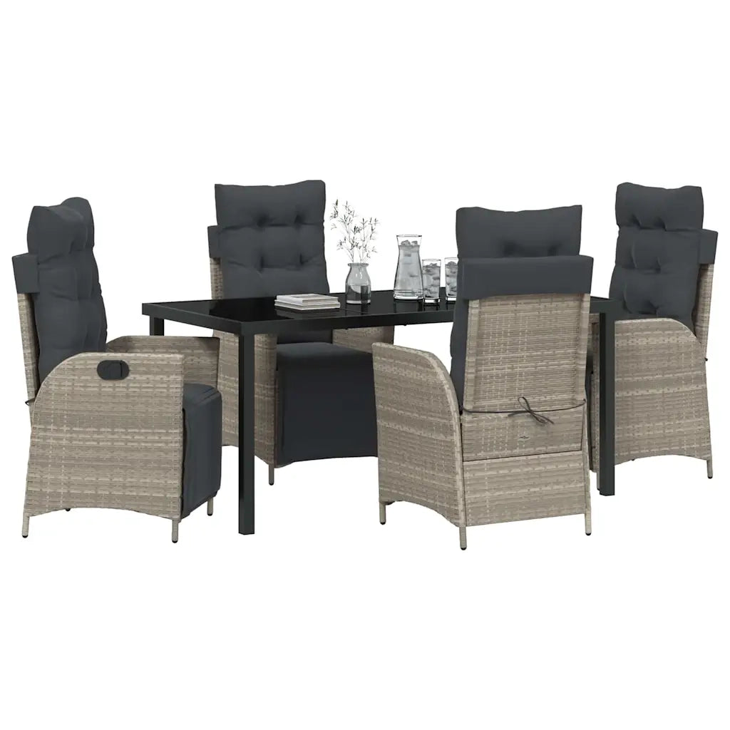 Set da Pranzo per Giardino 5 pcs Grigio chiaro polyrattan