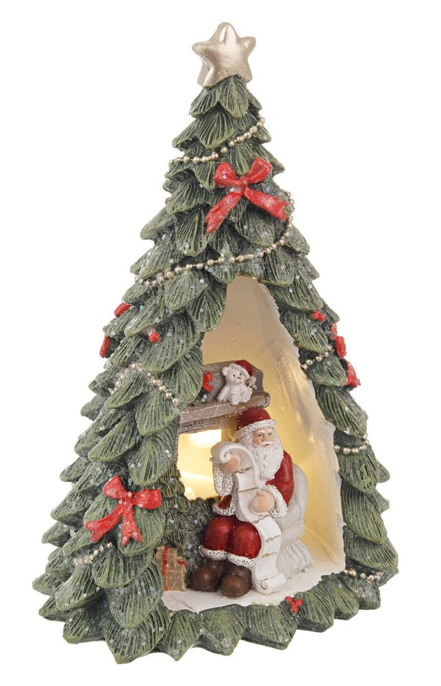 Decorazione Natalizia Luminosa Led con Albero di Pino e Babbo Natale