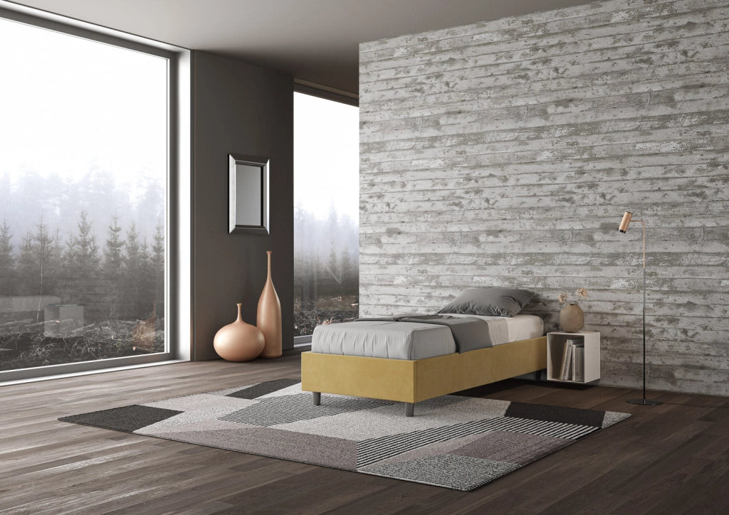Letto Singolo Sommier 80x200 cm con Rete e Contenitore Azelia Ocra