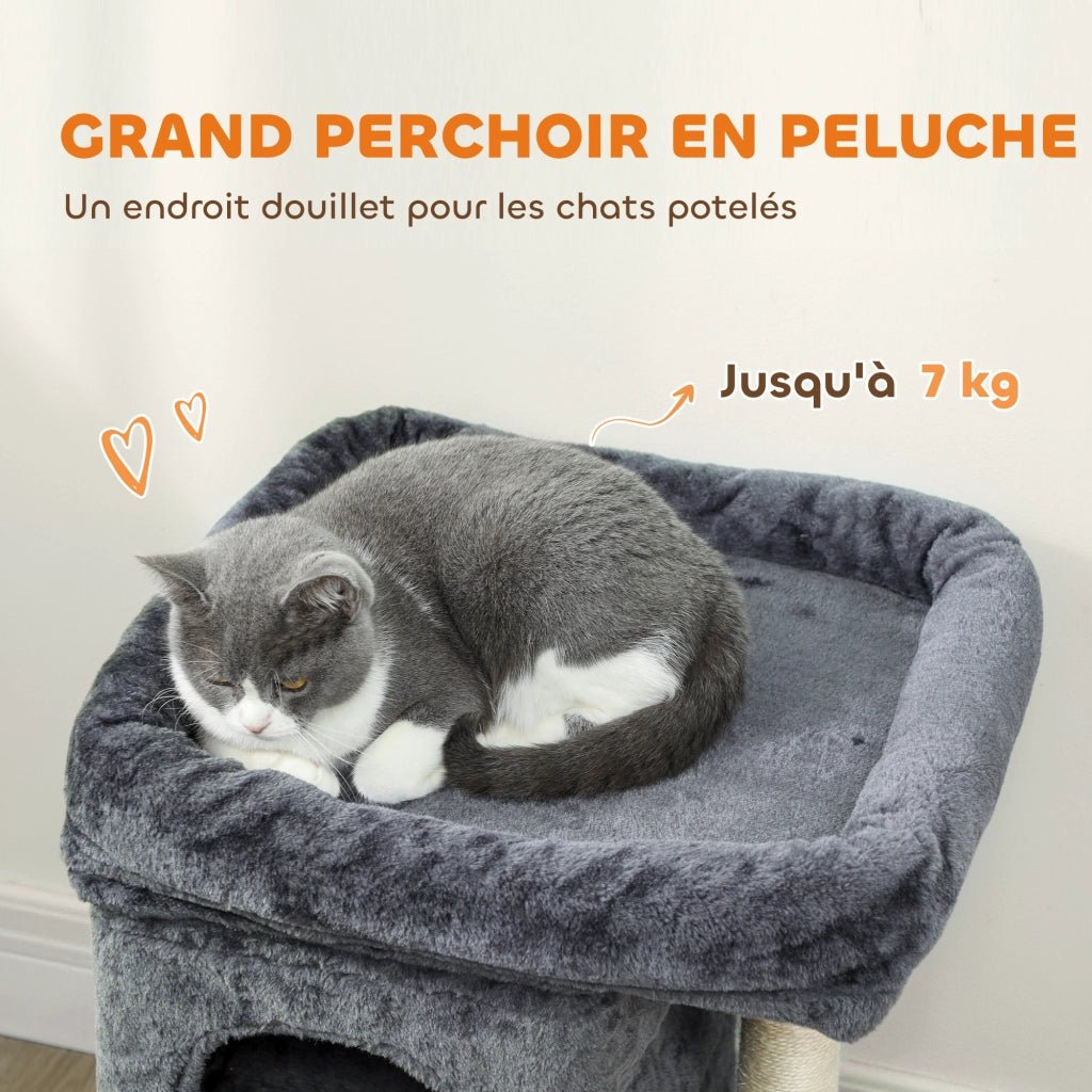 Arbre ¨¤ chat con 2 nicchie e piattaforme ¨C Minimal ¨C 45x40x66 cm grigio scuro