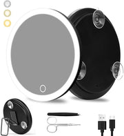 Specchio di trucco elettronico con illuminazione, 3 modalità di colore e regolazione dell'intensità, ingrandimento 30x, base per tavolo, 3 ganci di fissaggio
