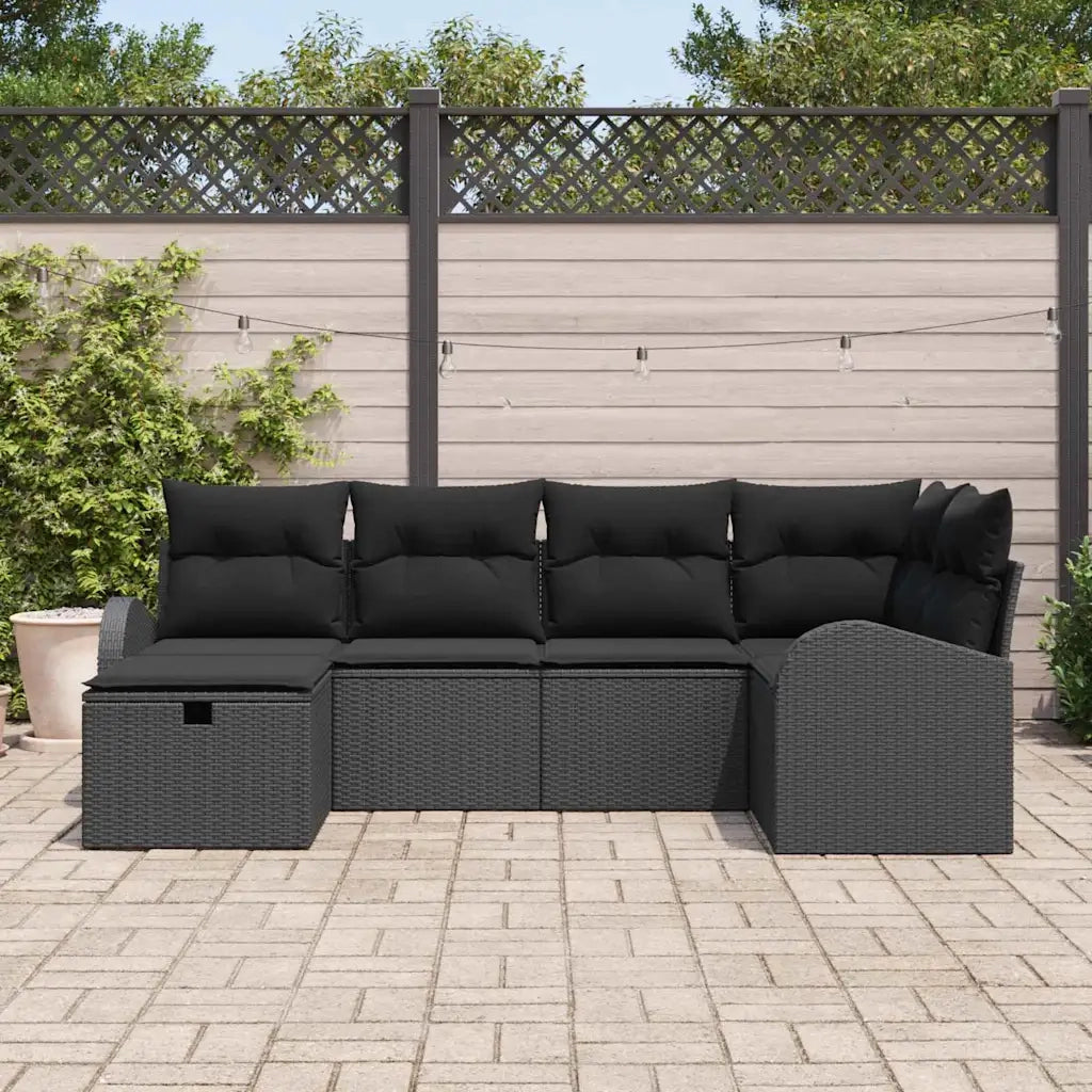 Set Divano da Giardino con cuscino 6 pcs Nero Poly Rattan 3360414