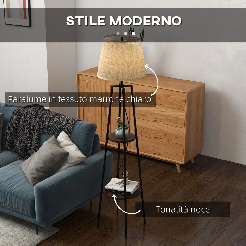 Lampada da Terra con Ripiani ¨C Xylo ¨C Nero e Marrone ?42x166cm