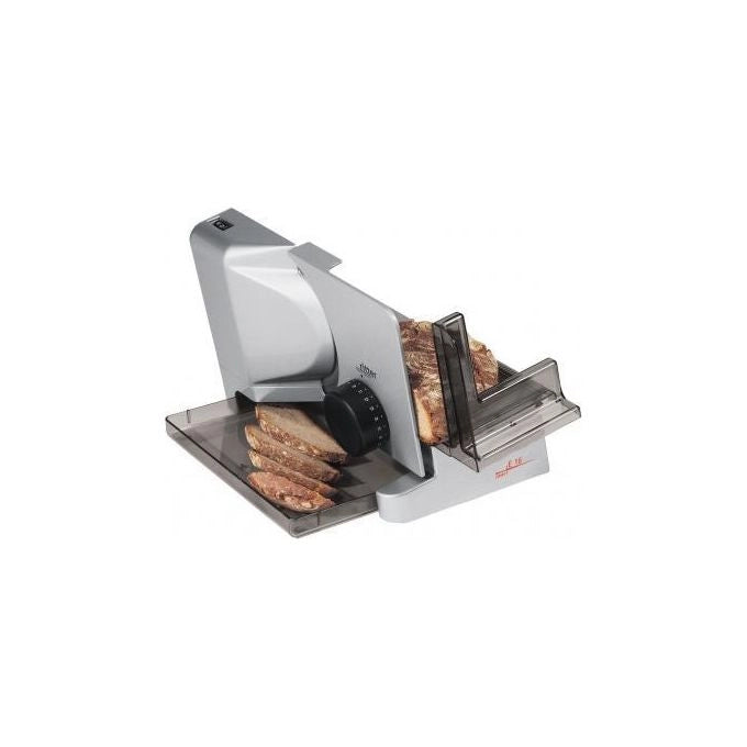 Ritter E 16 Affettatrice elettrica compatta in metallo con motore ECO 65 W lama dentata da 17 cm regolazione continua fino a 20 mm colore argento metallico