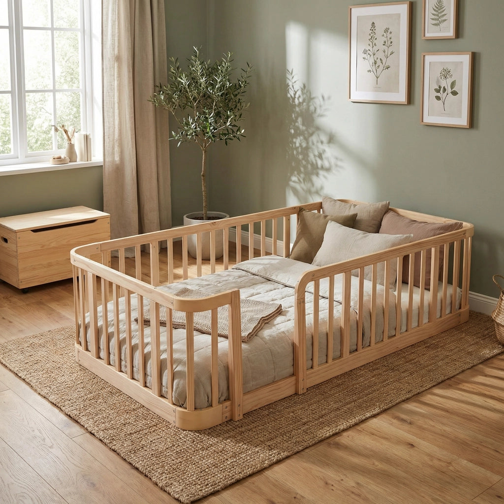 Recinto modulare per bambini 90 × 200 cm in legno ingegnerizzato naturale con angoli arrotondati e fondo senza fessure
