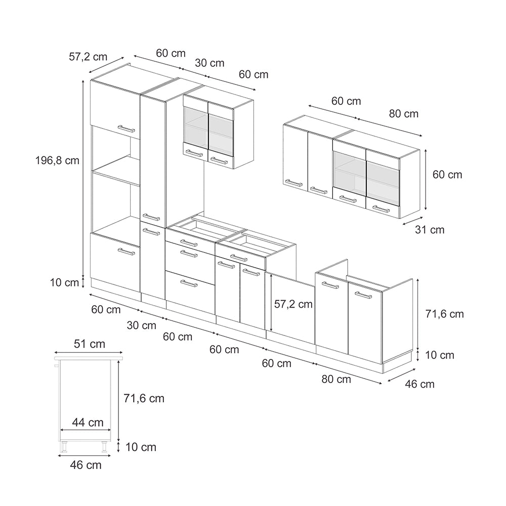 Vicco Mobile da cucina Quercia dorata/bianco 350 cm PL Rovere