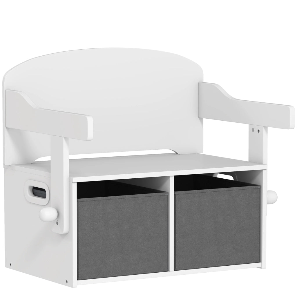Panca Porta 3 in 1 Giochi per Bambini 3-6 Anni Convertibile in Tavolo e Sedia con 2 Contenitori in MDF Bianco