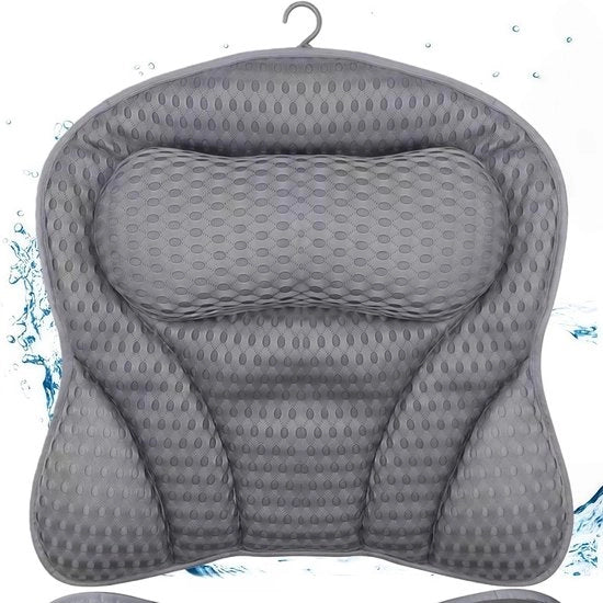 Cuscino Ergonomico per Vasca da Bagno - Cuscino 4D-Mesh - 6 Supporti - Supporta Testa/Collo/Spalle/Dorso - Per Uso Casa/Spa