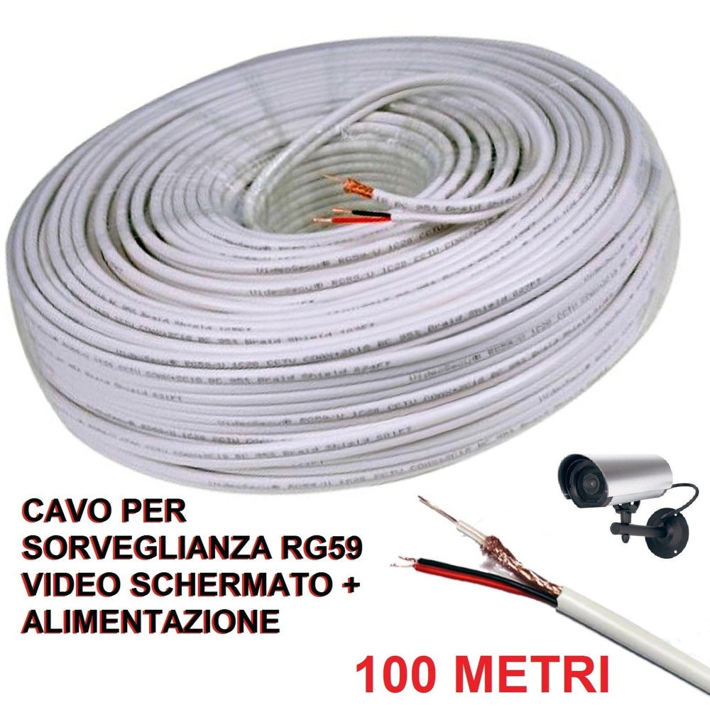 Trade Shop - Cavo Prolunga Telecamera Video Alimentazione Schermato 100 Mt Videosorveglianza -