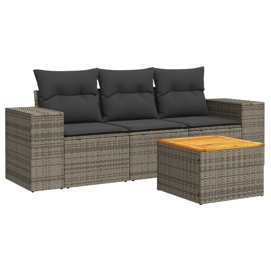 Set Divani da Giardino 4 pz | Set Salotto da Giardino con Cuscini in Polyrattan Grigio