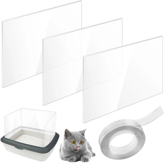 Sistema di Protezione per Ciotola per Gatti - 3 Pezzi di Coperture in Plastica 30 x 40 cm - Ciotola per Gatti - Abitacolo a Coperchio Aperto - Inclusa Banda Nano - Ideale per Protezione del Pavimento - Copertura per Ciotola per Gatti