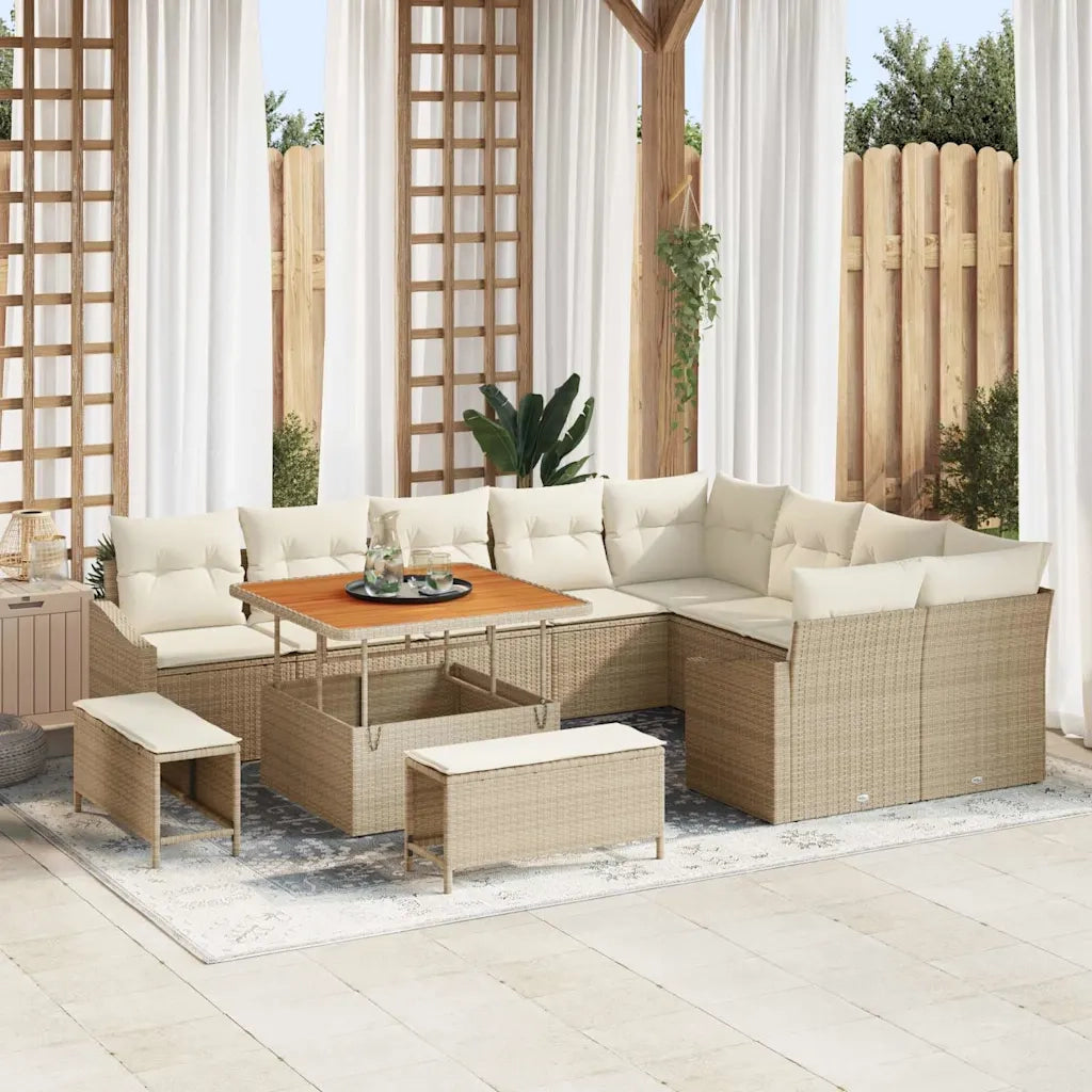 Set Divano da Giardino con cuscino 12 pcs Beige polyrattan