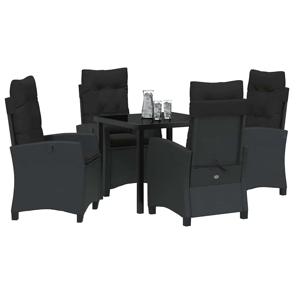 Set da Pranzo per Giardino con cuscino 5 pcs Nero polyrattan