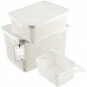 Set di 3 cestini in plastica KADAX con coperchio, colore bianco.