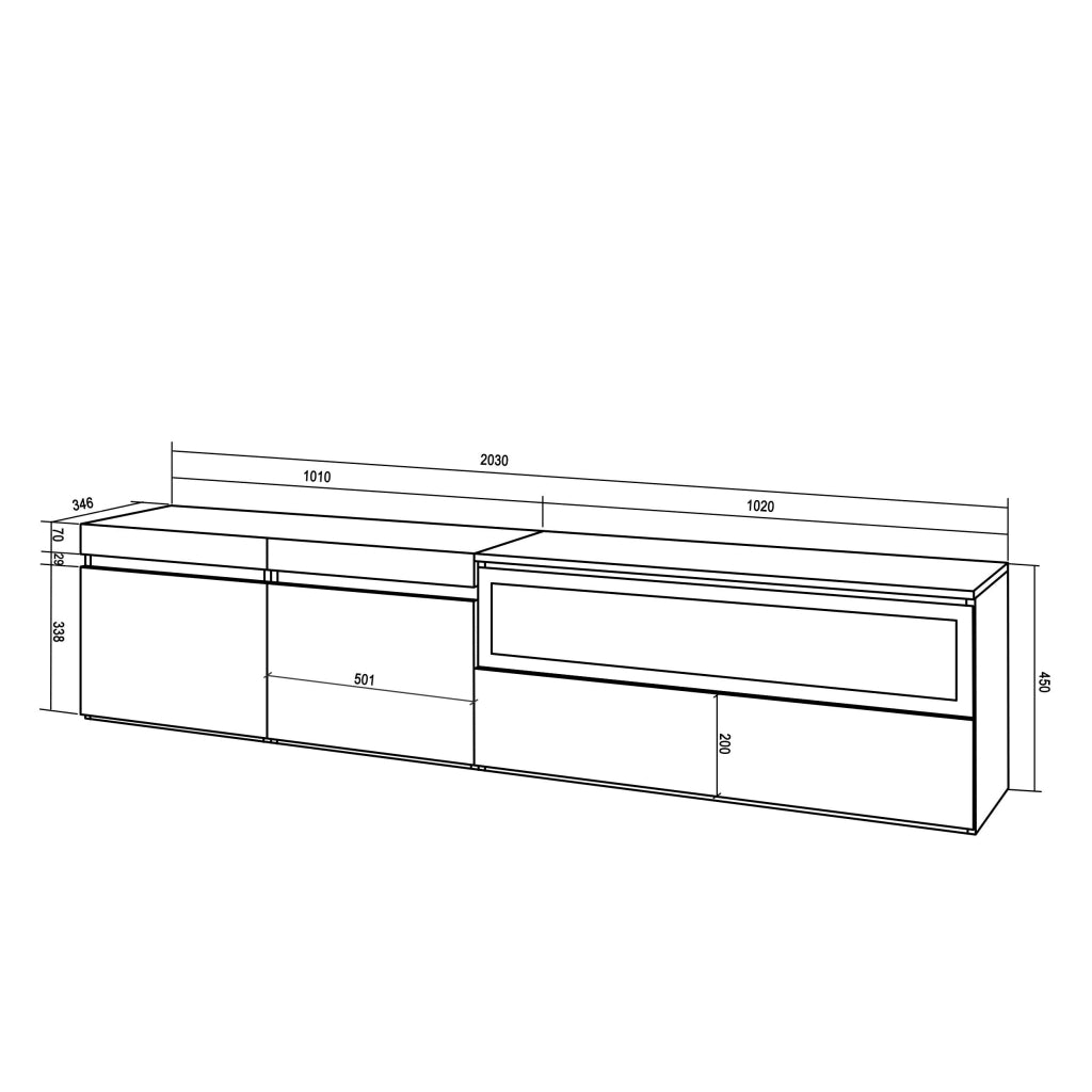 Mobile TV, 200x35x45cm, soggiorno, Per TV fino a 80", Camino elettrico, grigio cemento RF2247