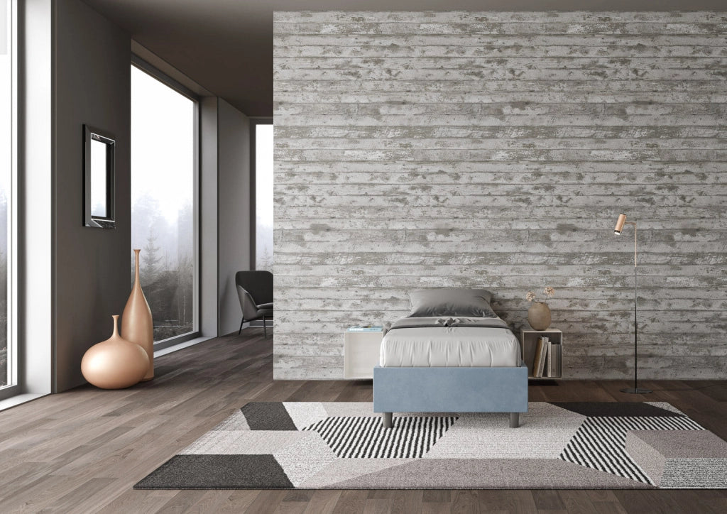 Letto 1 Piazza e Mezzo Sommier 120x190 cm con Rete e Contenitore Azelia Azzurro