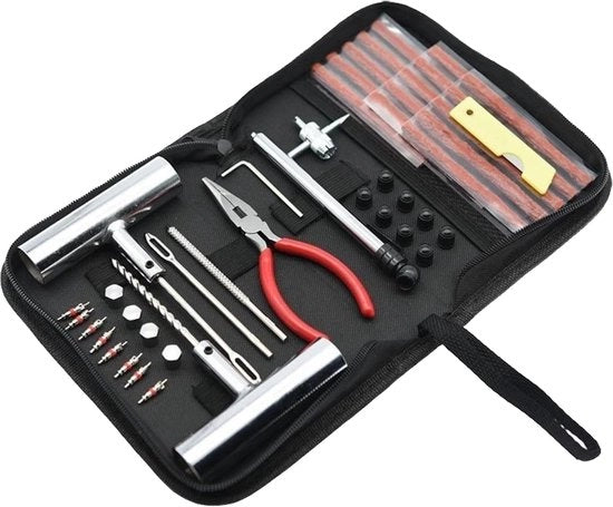 Set di riparazione per pneumatici a 46 pezzi, set di riparazione d'emergenza robusto per pneumatici, set di riparazione universale per pneumatici senza valvola, adatto per auto, camion e camper.