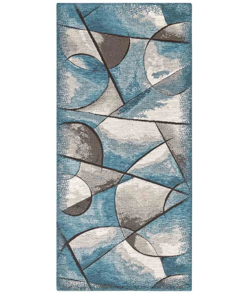 Tappeto moderno UNIVERSO BLU JEANS astratto quadro arte contemporanea, passatoia cucina multiuso lavabile in lavatrice e anti-scivolo cm.55x190