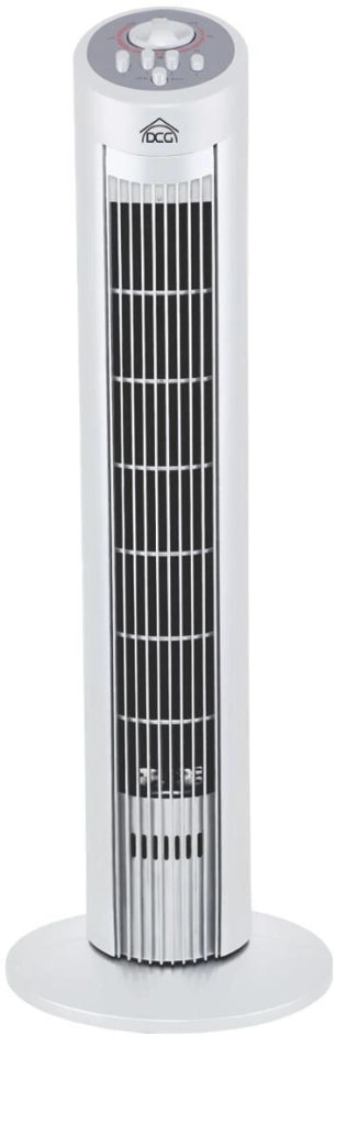 DCG VE9095 Ventilatore a Torretta da Pavimento 45W 3 Velocita' Oscillazione 90° Timer Risparmio Energetico colore Nero Bianco