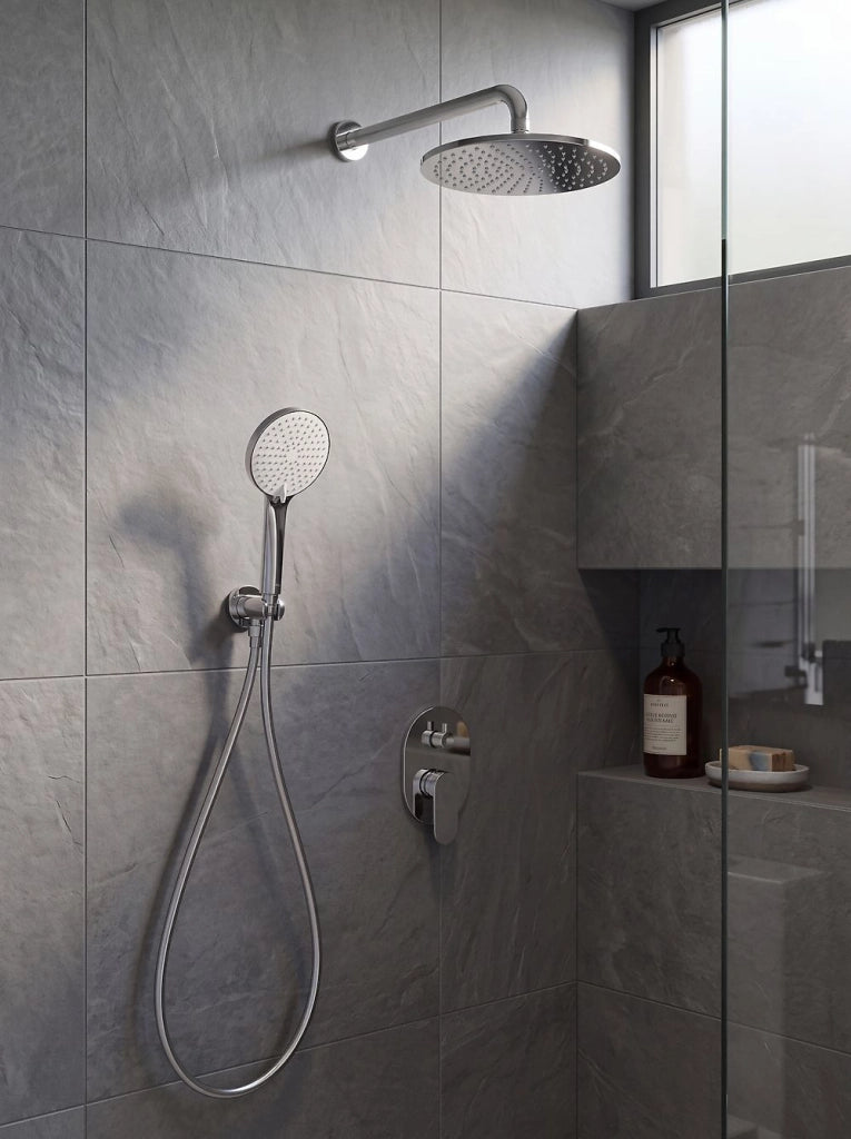 Set doccia a incasso in ottone argentato 3 modalità di getto a pioggia Funzione doccia a parete Sistema doccia a sospensione Stile moderno