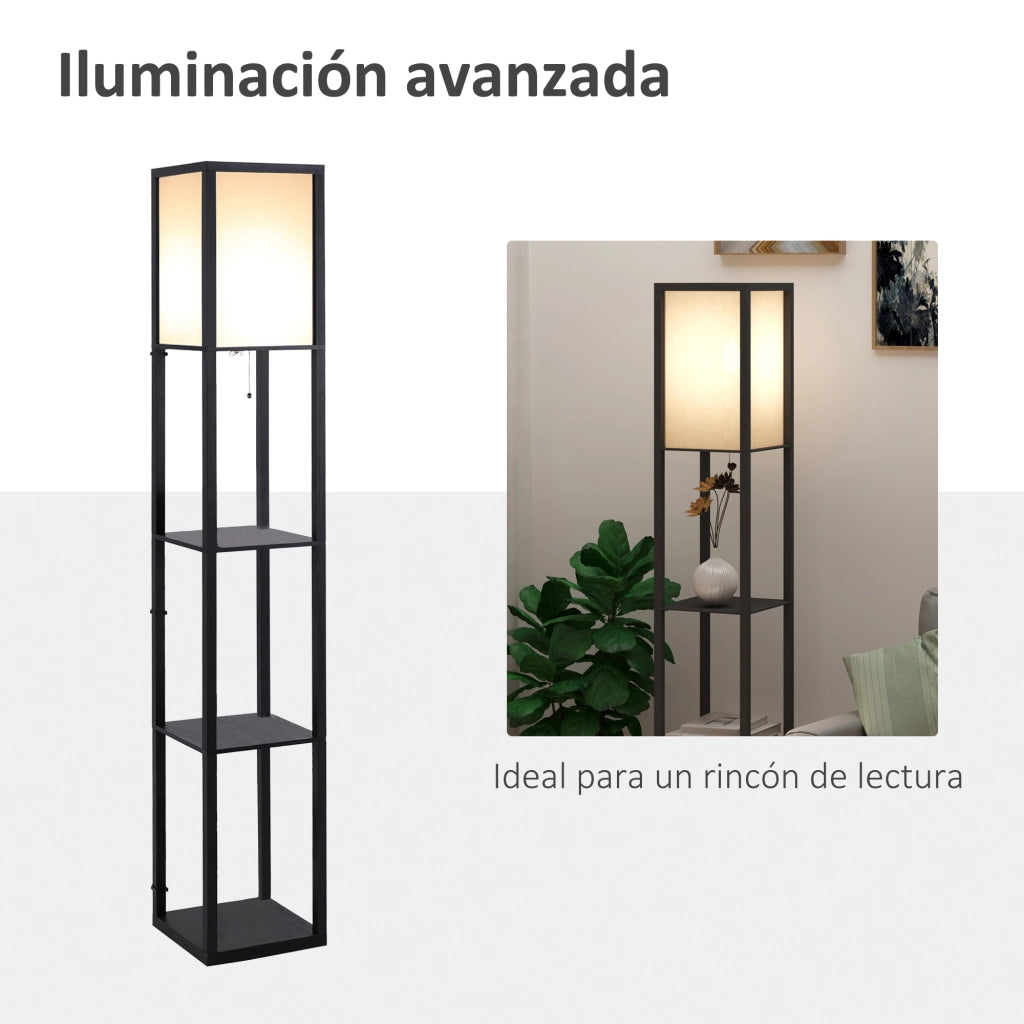 Lampada da Terra con Ripiani ¨C Xylo ¨C Legno Nero E27