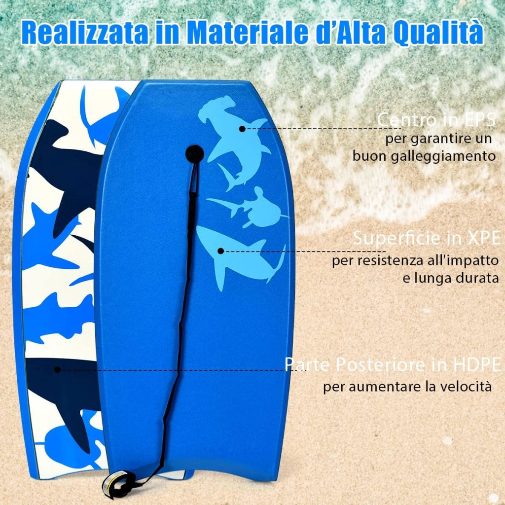 Tavola da Surf 33", Tavola Surf Bambini e Adulti in XPE, EPS e HDPE, Tavoletta Mare con Leash per Polso, Portata 85 kg