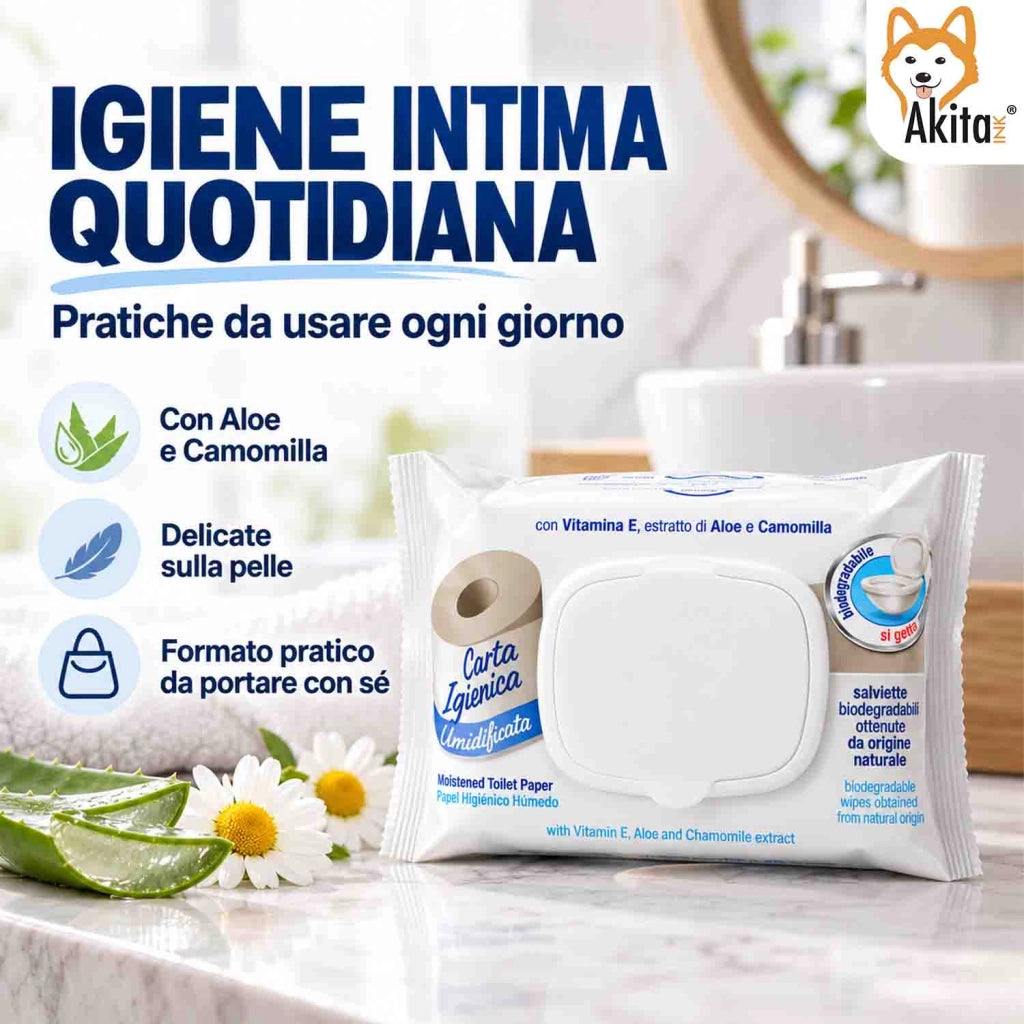 Akitaink 24 Confezioni Carta Igienica Umidificata Pocket 480 Pz