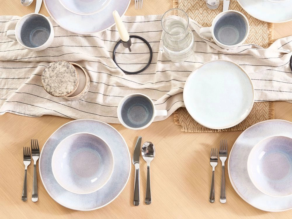 Set di 8 piatti fondi ingres  caolino fatto a mano finitura smalto reattivo Grigio chiaro Cucina Sala da pranzo