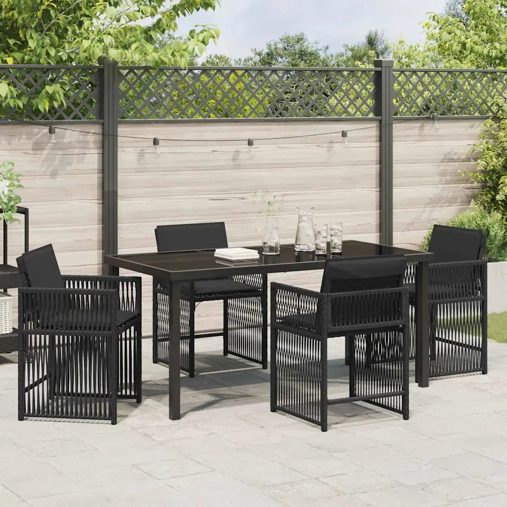 Set da Pranzo per Giardino 5 pcs Nero polyrattan