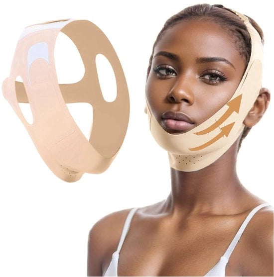 Benda per il rafforzamento del viso a forma V - Benda per il sollevamento del viso - Doppio supporto mascellare - Tessuto nylon respirabile - Progettazione rafforzante - Indossabile senza cuciture
